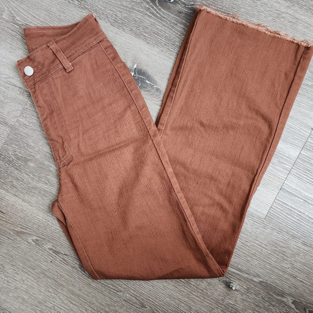 Brown Frayed Hem Jeans